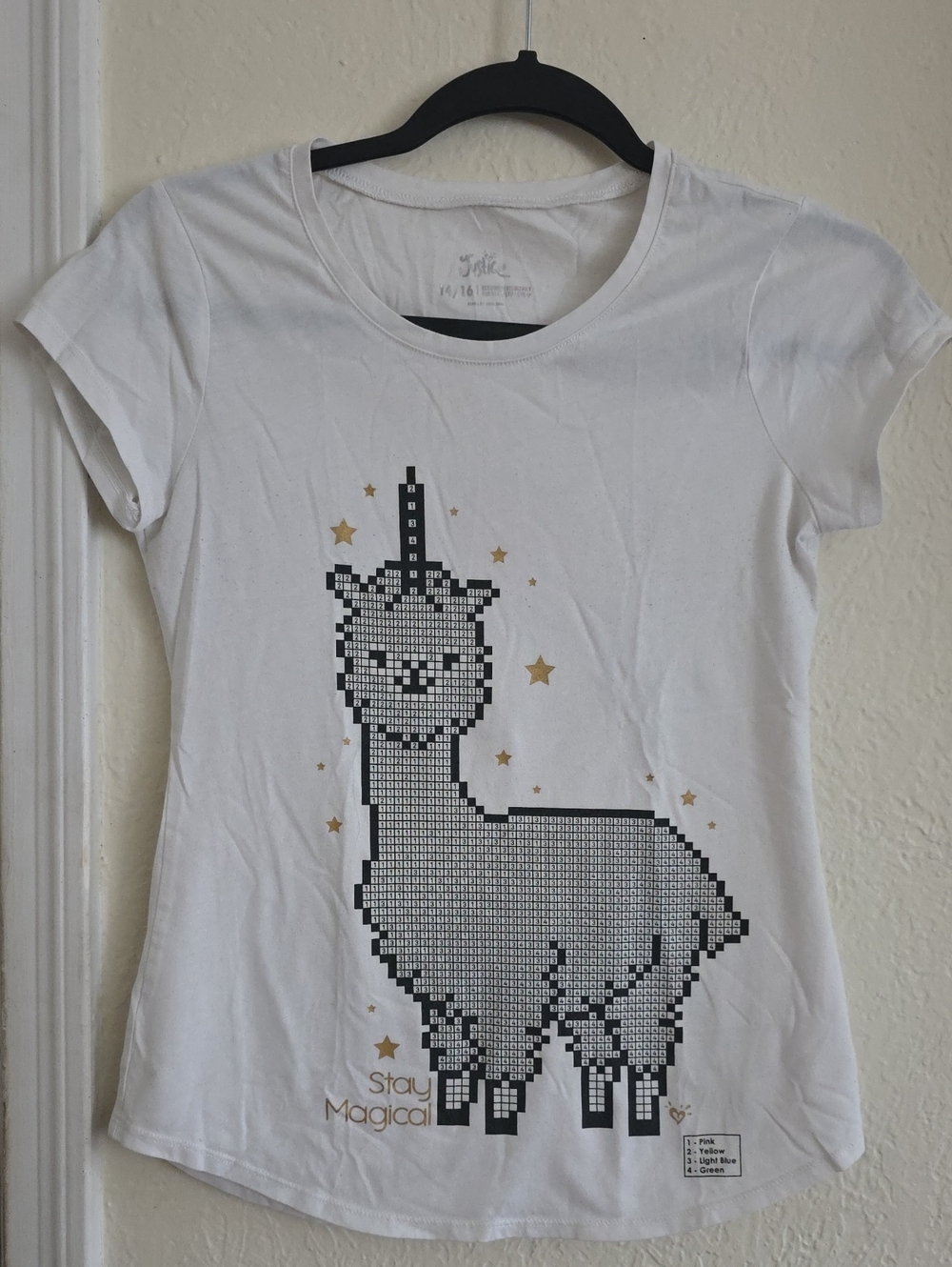 Justice White Llama Graphic Tee with Gold Stars